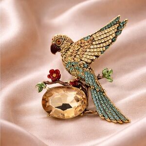 Champagne Crystal Parrot Brooch with Citrine Stone
